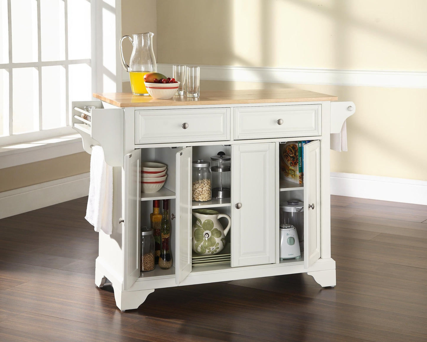 Kitchen Storage | Durable Solid Hardwood Kitchen Island | Elegant Raised Panel Doors | Ample Storage Space | White Finish | casafoyer.myshopify.com