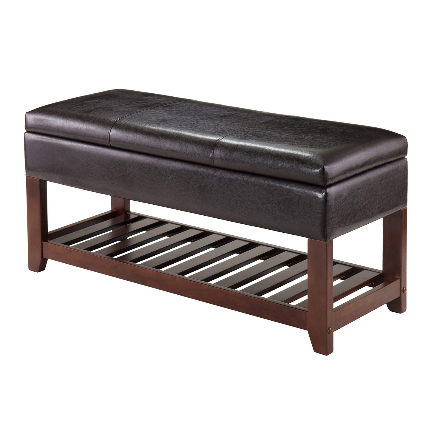 BENCH | Ergode Monza Storage Bench | Padded Seat | Ample Storage | PU Faux Leather | Shoe Shelf | Walnut Finish | 42.52W x 15.75D x 20.47H | casafoyer.myshopify.com