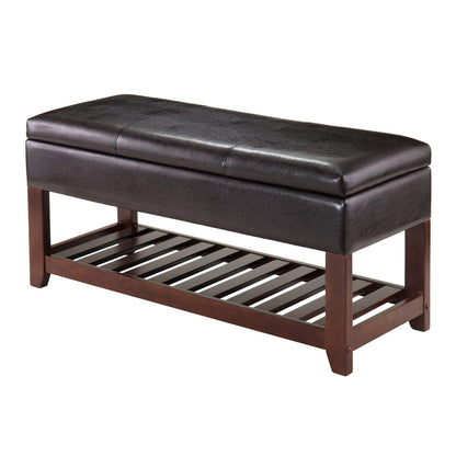 BENCH | Ergode Monza Storage Bench | Padded Seat | Ample Storage | PU Faux Leather | Shoe Shelf | Walnut Finish | 42.52W x 15.75D x 20.47H | casafoyer.myshopify.com