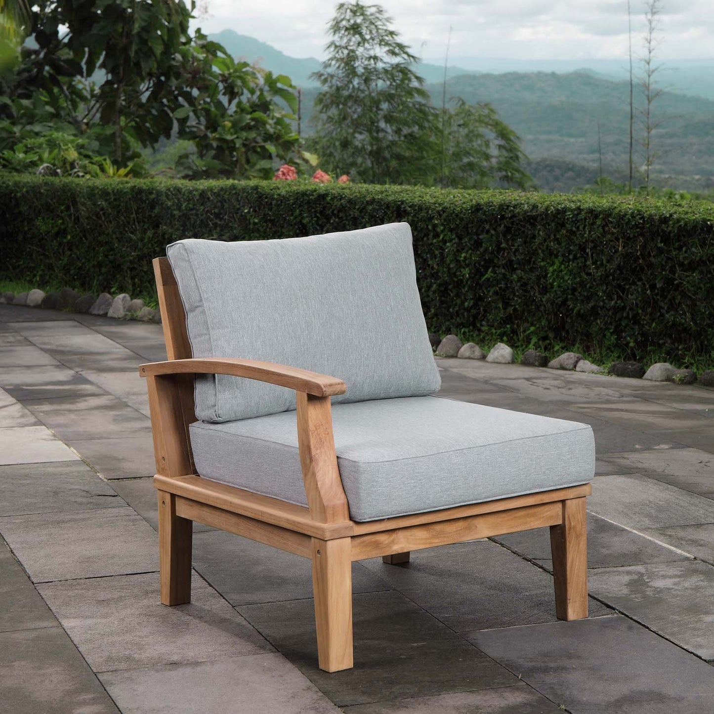sofas | CasaFoyer Marina Teak Wood Outdoor Patio Left-Facing Sofa Chair | Luxury Design | Durable Construction | All-Weather Cushions | Assembly Required | casafoyer.myshopify.com