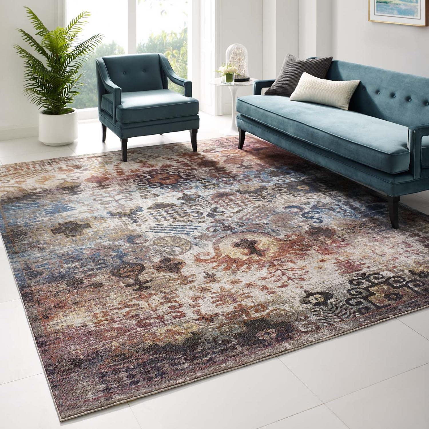 area rugs | CasaFoyer Tahira Transitional Distressed Vintage Floral Moroccan Trellis Area Rug | Durable & Soft Polypropylene | Stain Resistant | Gripping Rubber Bottom | 8x10 | casafoyer.myshopify.com