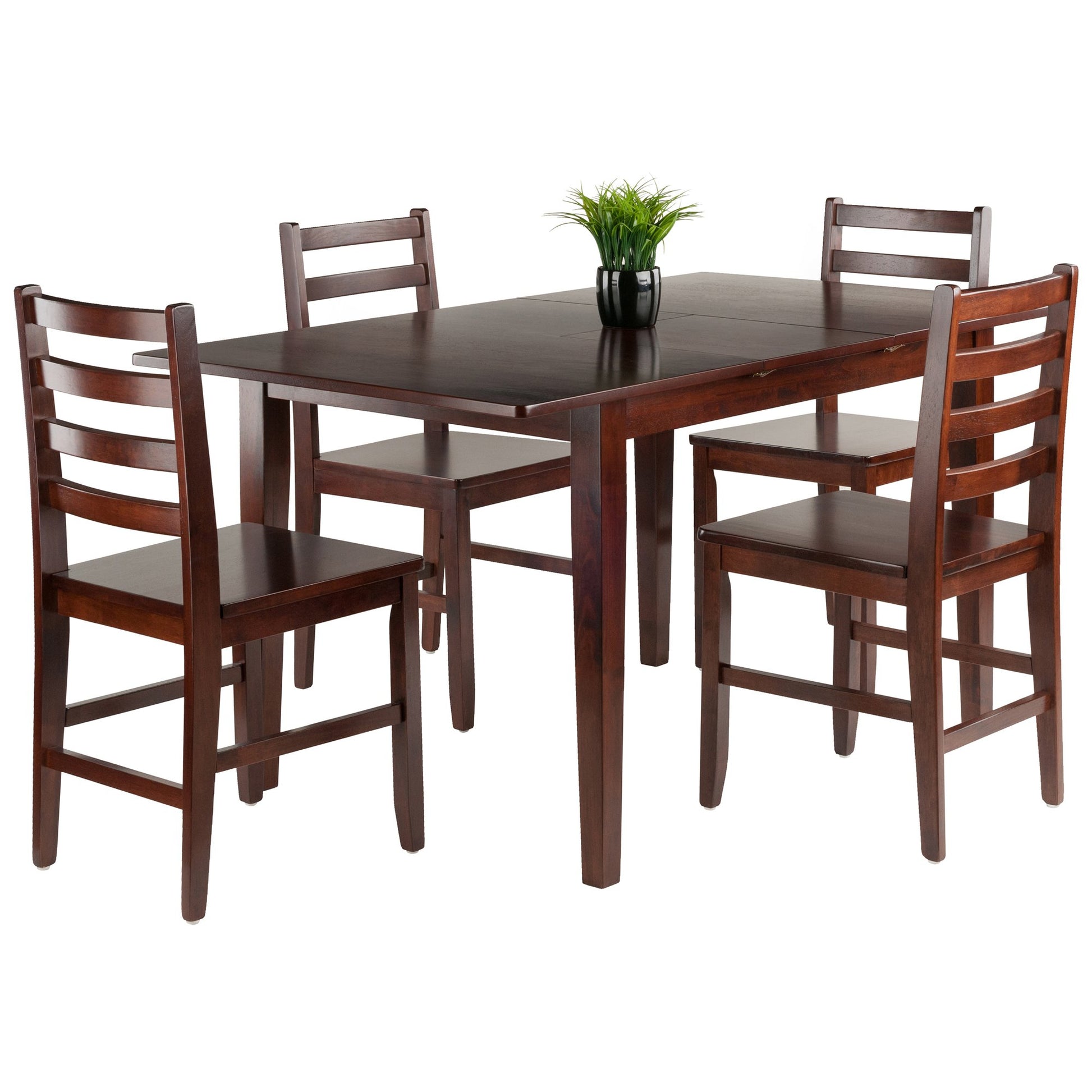 childrens table and chair sets | CasaFoyer Flexible 5-Piece Dining Set | Expandable Table up to 58 | 4 Ladderback Chairs | Solid Wood | Walnut Finish | casafoyer.myshopify.com