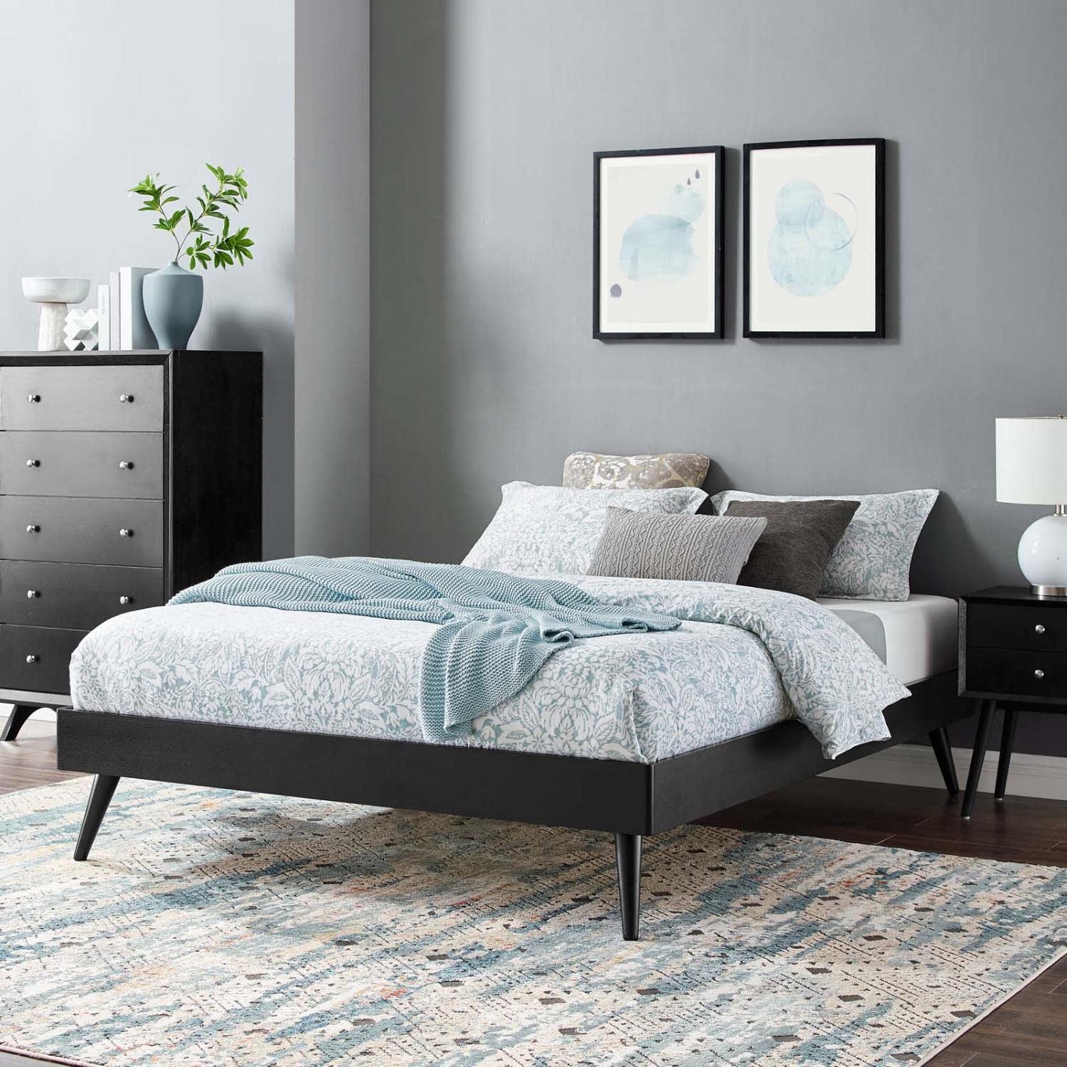 Bed | CasaFoyer Margo Full Platform Bed Frame | Mid-Century Design | Interchangeable Headboards | Durable Wood Construction | No Box Spring Needed | Easy Assembly | Black | casafoyer.myshopify.com