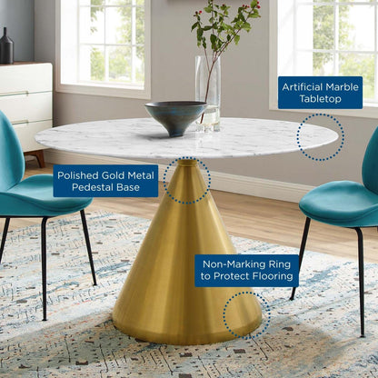 patio dining tables | CasaFoyer Tupelo 47 Dining Table | Modern Style | Mid-Century Charm | Polished Gold Metal Base | Artificial Marble Top | Easy Maintenance | Non-Marking Ring | casafoyer.myshopify.com