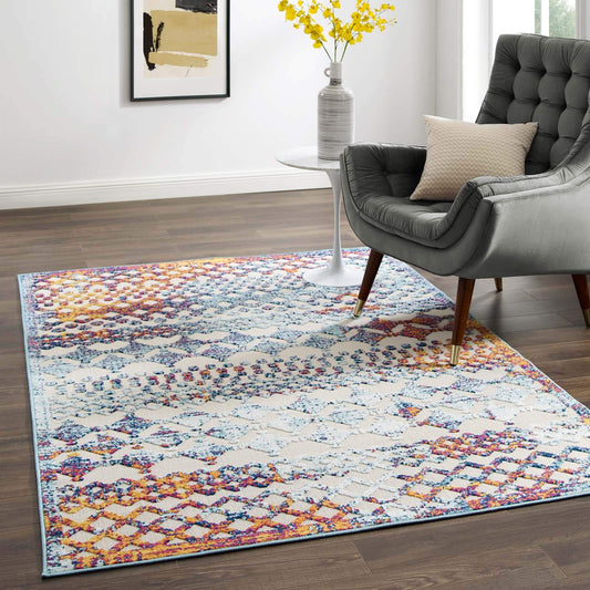 area rugs | CasaFoyer Reflect Giada Distressed Vintage Abstract Diamond Moroccan Trellis Indoor/Outdoor Area Rug | 5x8 | Multicolored | casafoyer.myshopify.com