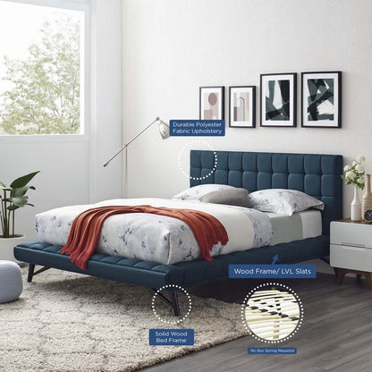 Bed | CasaFoyer Julia Queen Platform Bed | Mid-Century Elegance | Biscuit Tufted | Polyester Upholstery | Sturdy Frame | Wood Legs | Comfortable Foam Padding | No Box Spring Needed | Blue | casafoyer.myshopify.com