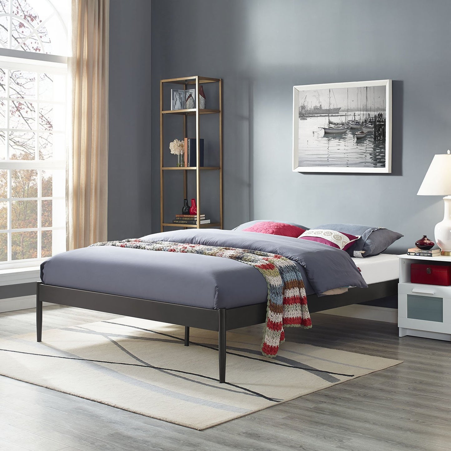 Bed | CasaFoyer  Elsie Bed Frame | Slatted Birchwood Support | Steel Frame | No Boxspring Needed | 1300 lbs Weight Capacity | Queen Size | Modern Design | casafoyer.myshopify.com