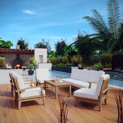 kitchen and dining room sets | CasaFoyer Marina Teak Wood Outdoor Patio Furniture Sofa Sectional Set | Luxury, Durable, All-Weather Cushions | Easy Assembly | Includes Left-Arm Sofa, Coffee Table, Right-Arm Sofa, Middle Sofas, Armchairs | casafoyer.myshopify.com
