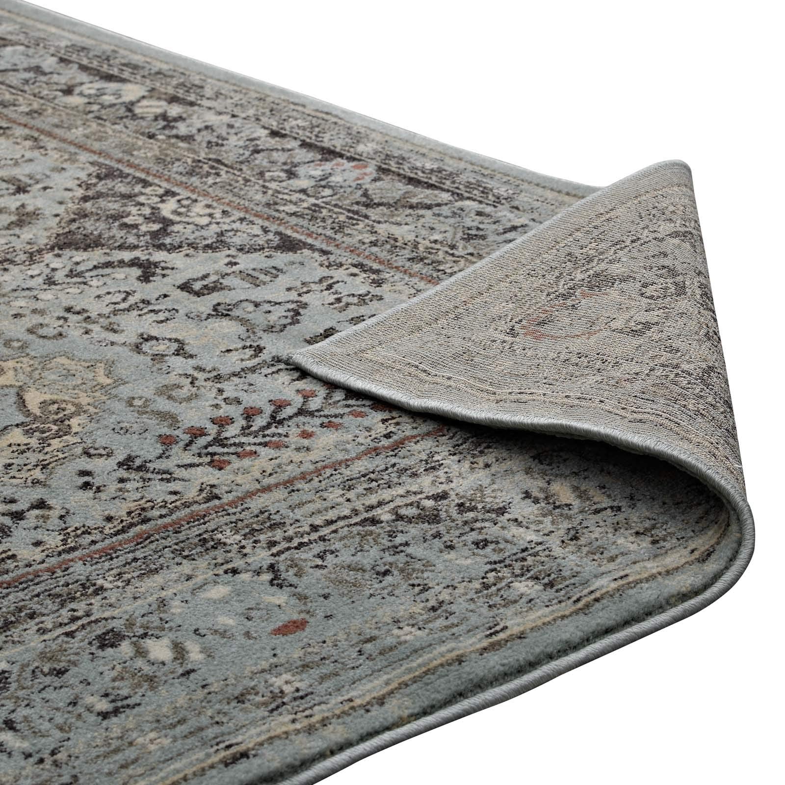 area rugs | CasaFoyer Enye Distressed Vintage Floral Lattice Area Rug | Durable | Stain-Resistant | 8x10 | Brown/Silver Blue | casafoyer.myshopify.com