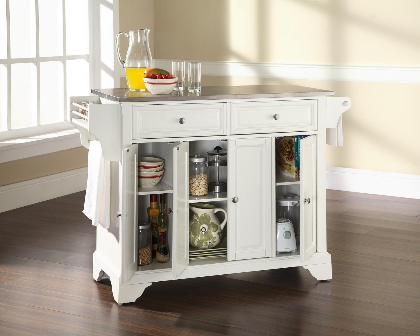 Kitchen Storage | Durable Solid Hardwood Kitchen Island | Raised Panel Doors | Ample Storage Space | Elegant & Functional | White Finish | casafoyer.myshopify.com