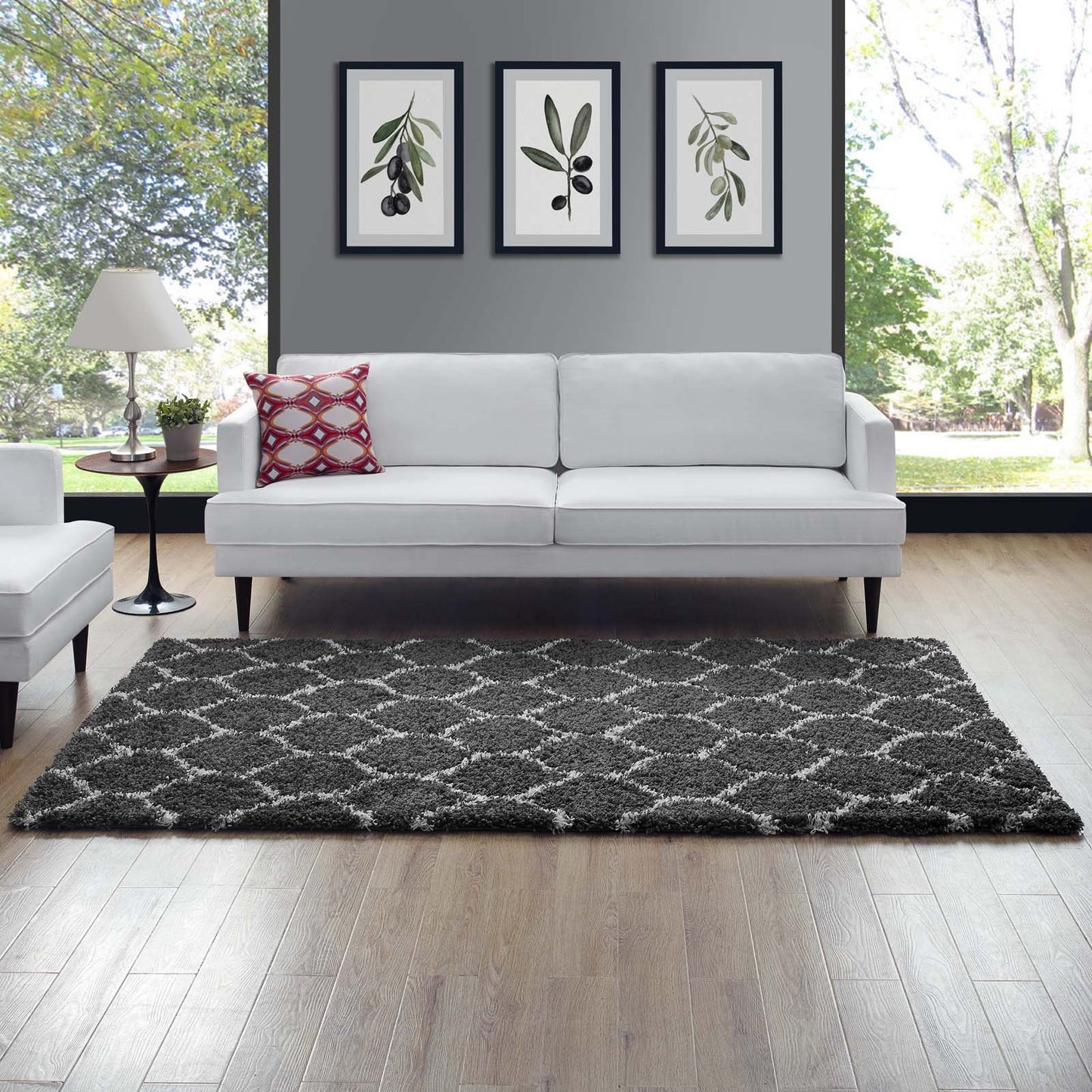 Carpet & Rugs | CasaFoyer Solvea Moroccan Trellis Shag Area Rug | Dark Gray/Ivory | 5x8 ft | Durable Polypropylene | Elegant Lattice Design | Plush 2-inch Pile | Easy to Clean | Perfect for Any Decor | casafoyer.myshopify.com