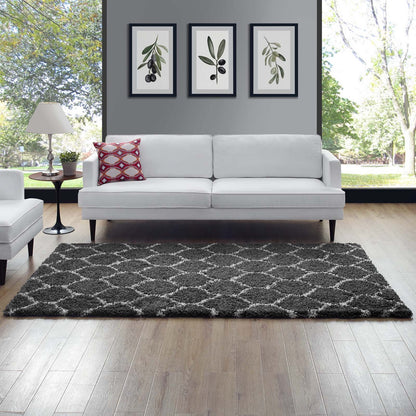 Carpet & Rugs | CasaFoyer Solvea Moroccan Trellis Shag Area Rug | Dark Gray/Ivory | 5x8 ft | Durable Polypropylene | Elegant Lattice Design | Plush 2-inch Pile | Easy to Clean | Perfect for Any Decor | casafoyer.myshopify.com