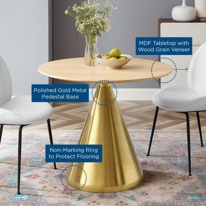 patio dining tables | CasaFoyer Tupelo 36 Dining Table | Modern Style | Mid-Century Influence | Polished Gold Metal Base | MDF & Wood Grain Veneer | Non-Marking Ring | Easy Assembly | casafoyer.myshopify.com
