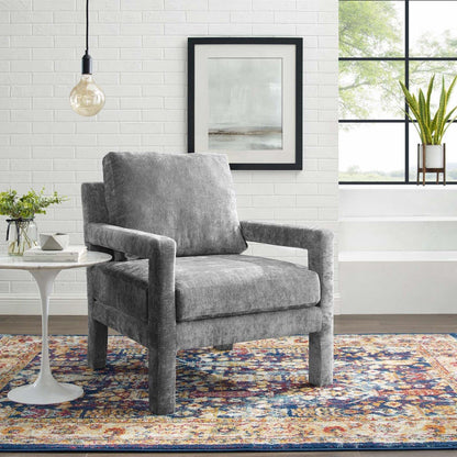 home office desk chairs | CasaFoyer Rehearse Crushed Performance Velvet Accent Armchair | Stain-Resistant | Foam Cushions | Upholstered Legs | Gray | casafoyer.myshopify.com