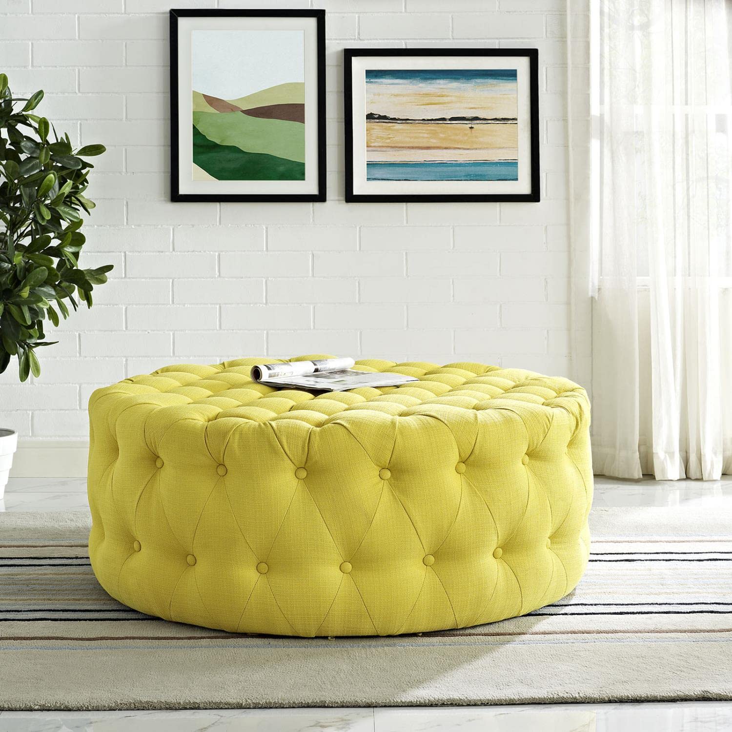 ottomans | CasaFoyer Amour Round Ottoman | Chic & Sophisticated Tufted Design | Comfortable & Durable | Fine Fabric Upholstery | Non-Marking Legs | Elevate Your Interior Design | casafoyer.myshopify.com