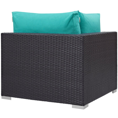 Patio Furniture Sets | Convene Outdoor Sectional | Durable Rattan Corner Chair | All-Weather Cushions | Espresso Turquoise | casafoyer.myshopify.com
