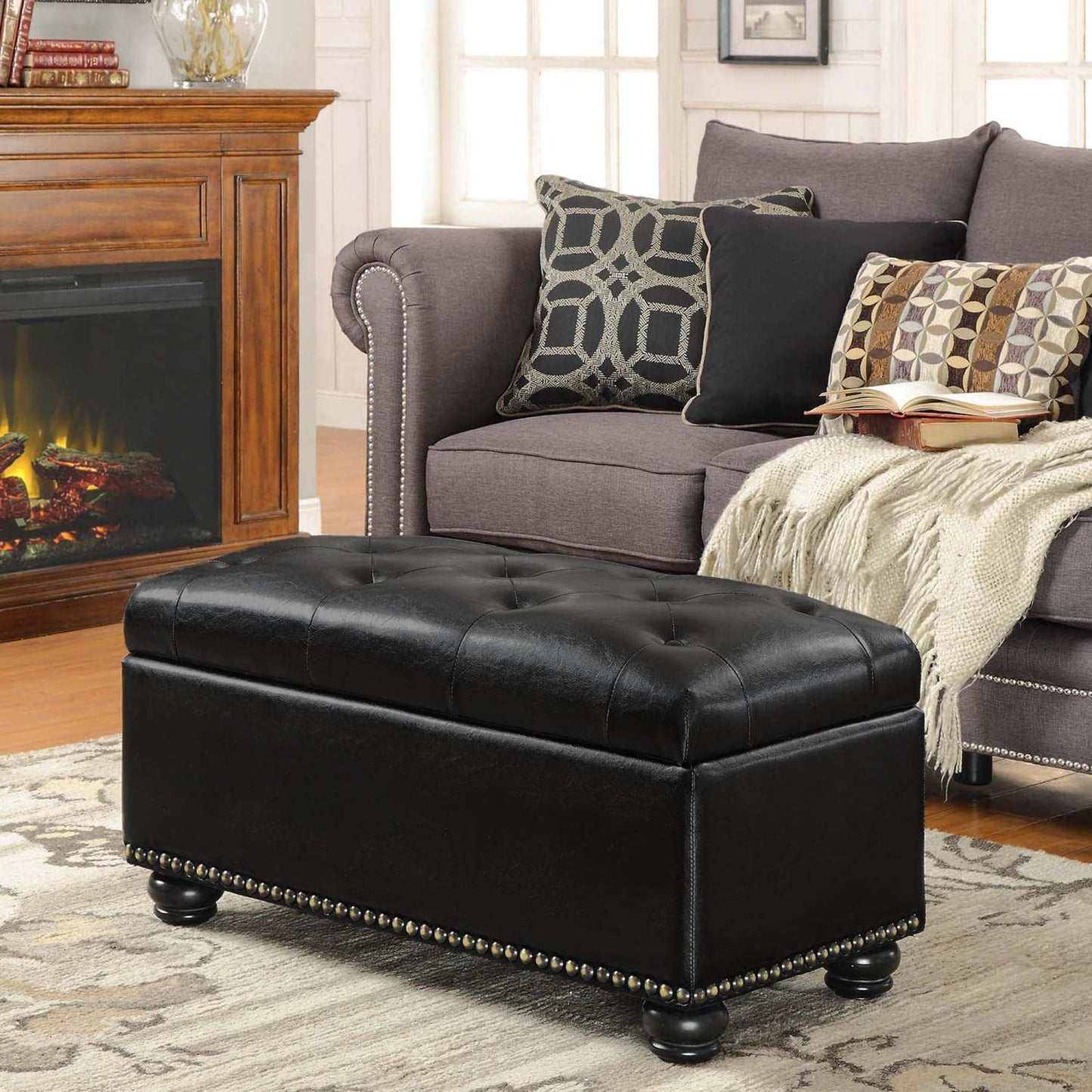 Ottoman | Elegant Designs4Comfort 7th Avenue Storage Ottoman | Nailhead Trim | Stylish Bench & Practical Storage | Lift-Up Lid | Revitalize Home Decor | casafoyer.myshopify.com