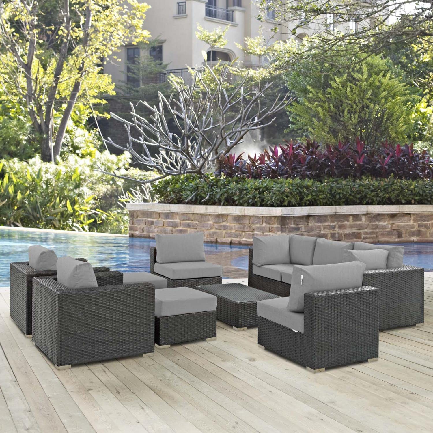 kitchen and dining room sets | CasaFoyer Sojourn Outdoor Patio Furniture Set | Sunbrella Cushions | Synthetic Rattan | UV Protection | Aluminum Frame | 10 Piece Sectional | casafoyer.myshopify.com