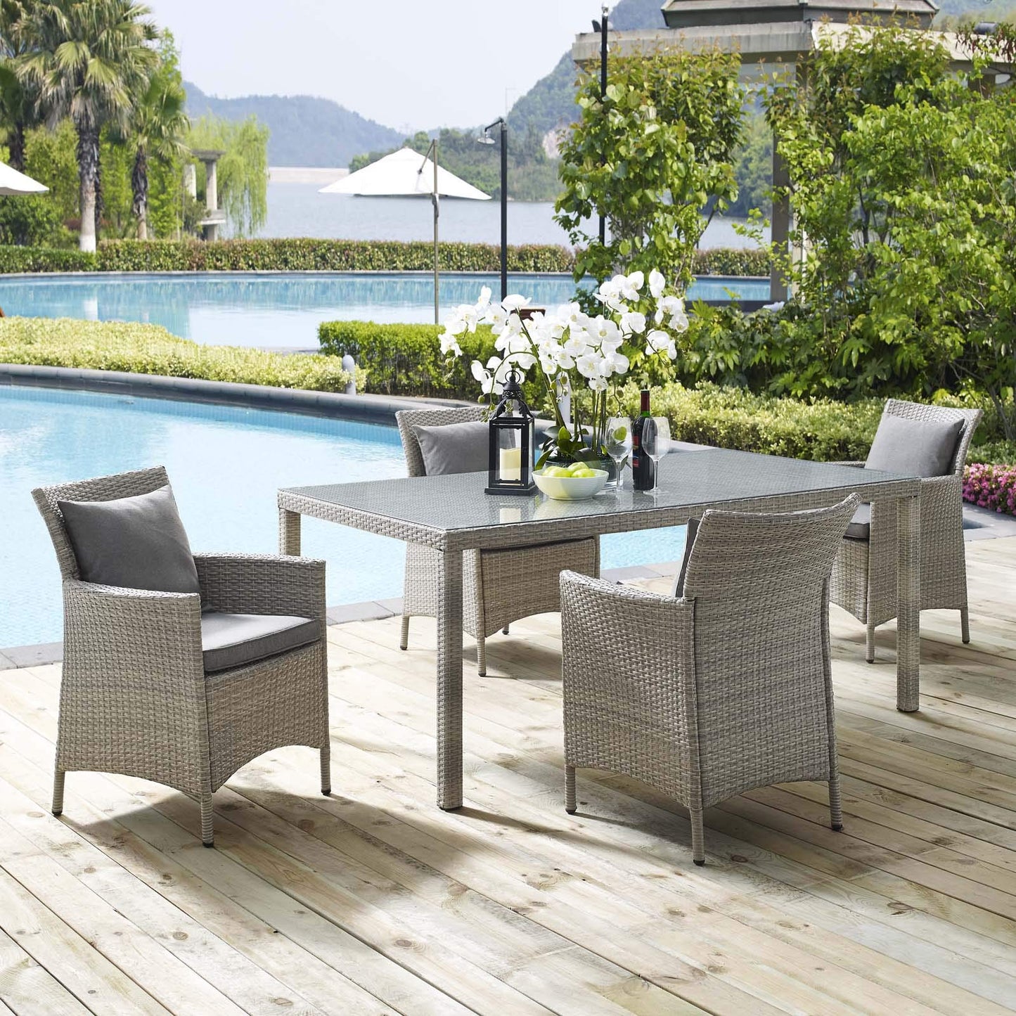 kitchen and dining room sets | CasaFoyer Conduit Outdoor Patio Dining Collection | Transitional Style | UV-Resistant Wicker Rattan | Waterproof Cushions | 5 Piece Set | casafoyer.myshopify.com