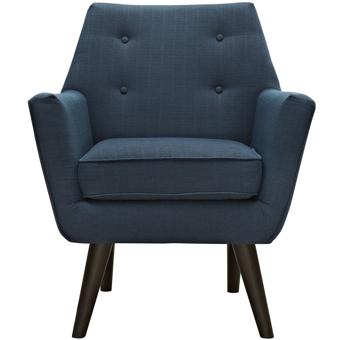 home office desk chairs | CasaFoyer Posit Armchair | Mid-Century Modern Design | Espresso Stained Legs | Polyester Upholstery | Finely Stitched Buttons | Azure | casafoyer.myshopify.com