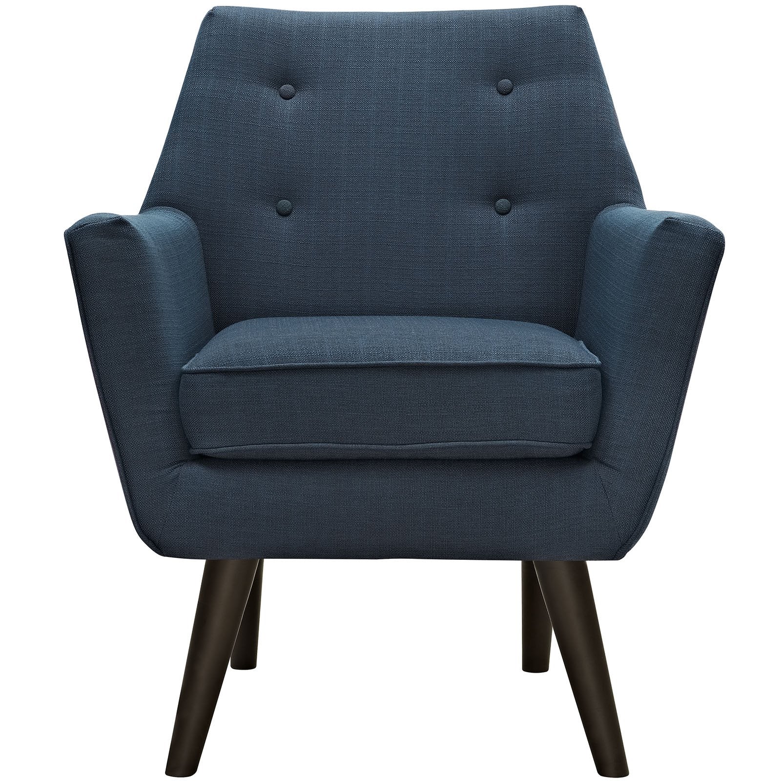 home office desk chairs | CasaFoyer Posit Armchair | Mid-Century Modern Design | Espresso Stained Legs | Polyester Upholstery | Finely Stitched Buttons | Azure | casafoyer.myshopify.com