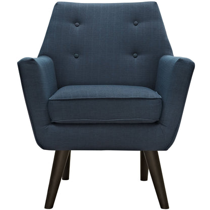home office desk chairs | CasaFoyer Posit Armchair | Mid-Century Modern Design | Espresso Stained Legs | Polyester Upholstery | Finely Stitched Buttons | Azure | casafoyer.myshopify.com
