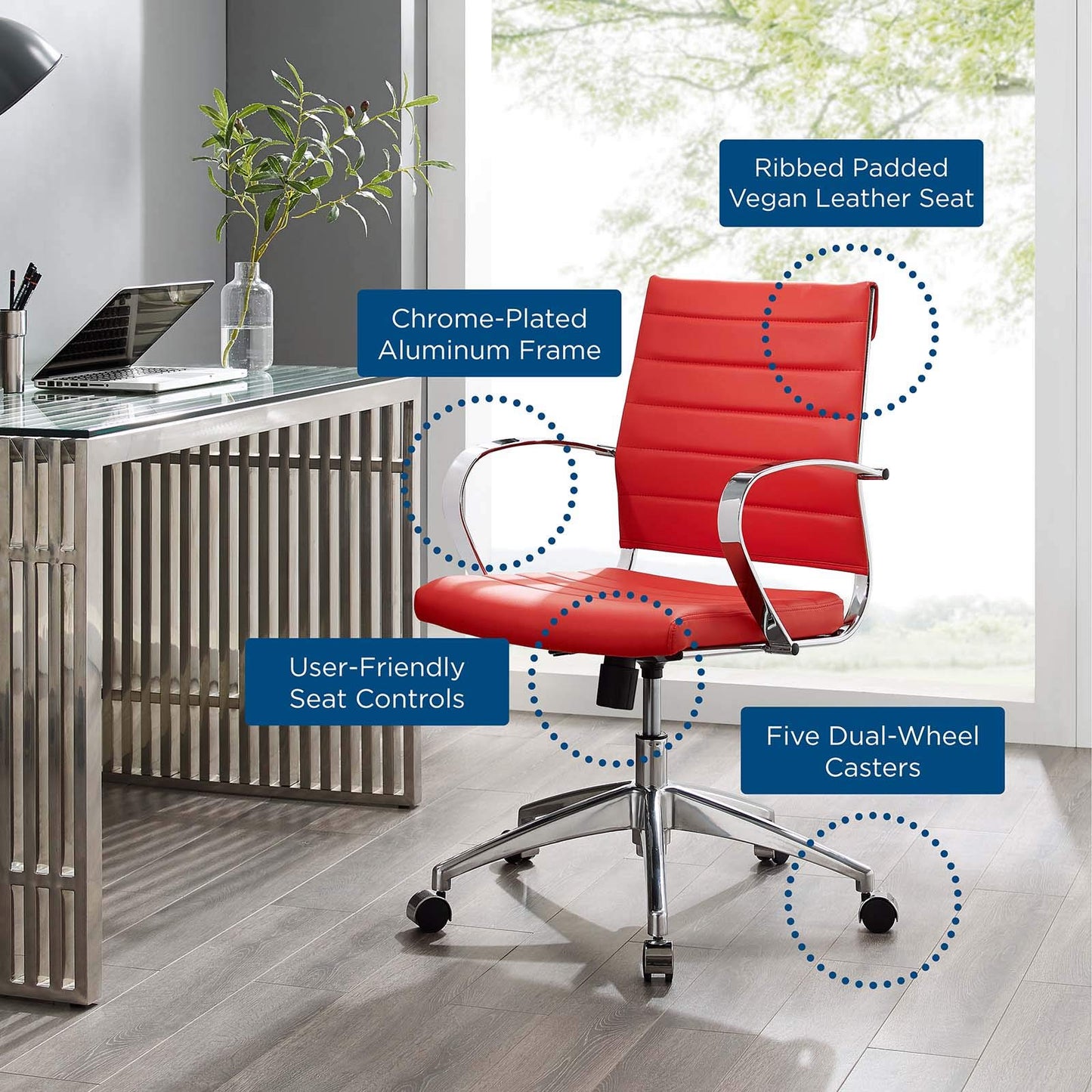 home office desk chairs | CasaFoyer Jive Mid Back Office Chair | Stylish & Functional | Faux Leather | Comfortable Seating | Adjustable Back | Chrome Base | Easy Mobility | casafoyer.myshopify.com