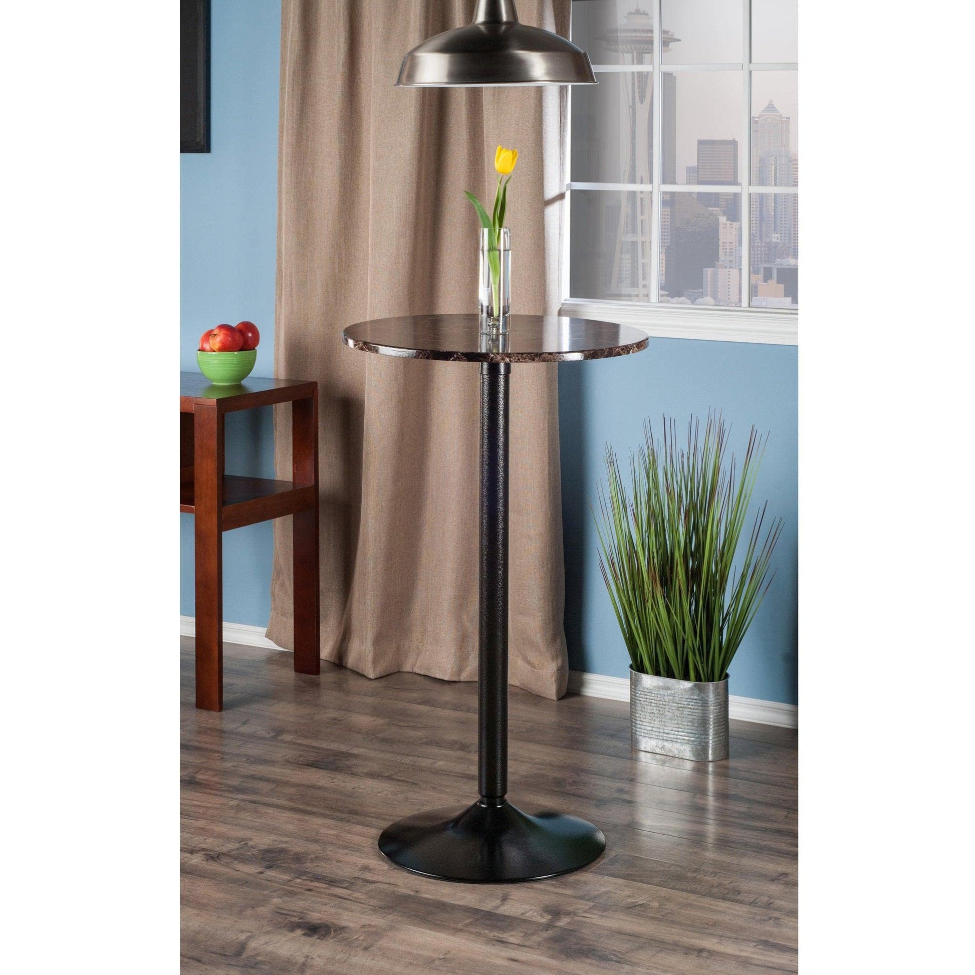 TABLE | Ergode  Wood Cora Pub Table | Stylish & Compact | Faux Marble Top | Black Base | Easy to Clean | Minimal Assembly | 23.6 Circumference | 39.76 H | casafoyer.myshopify.com