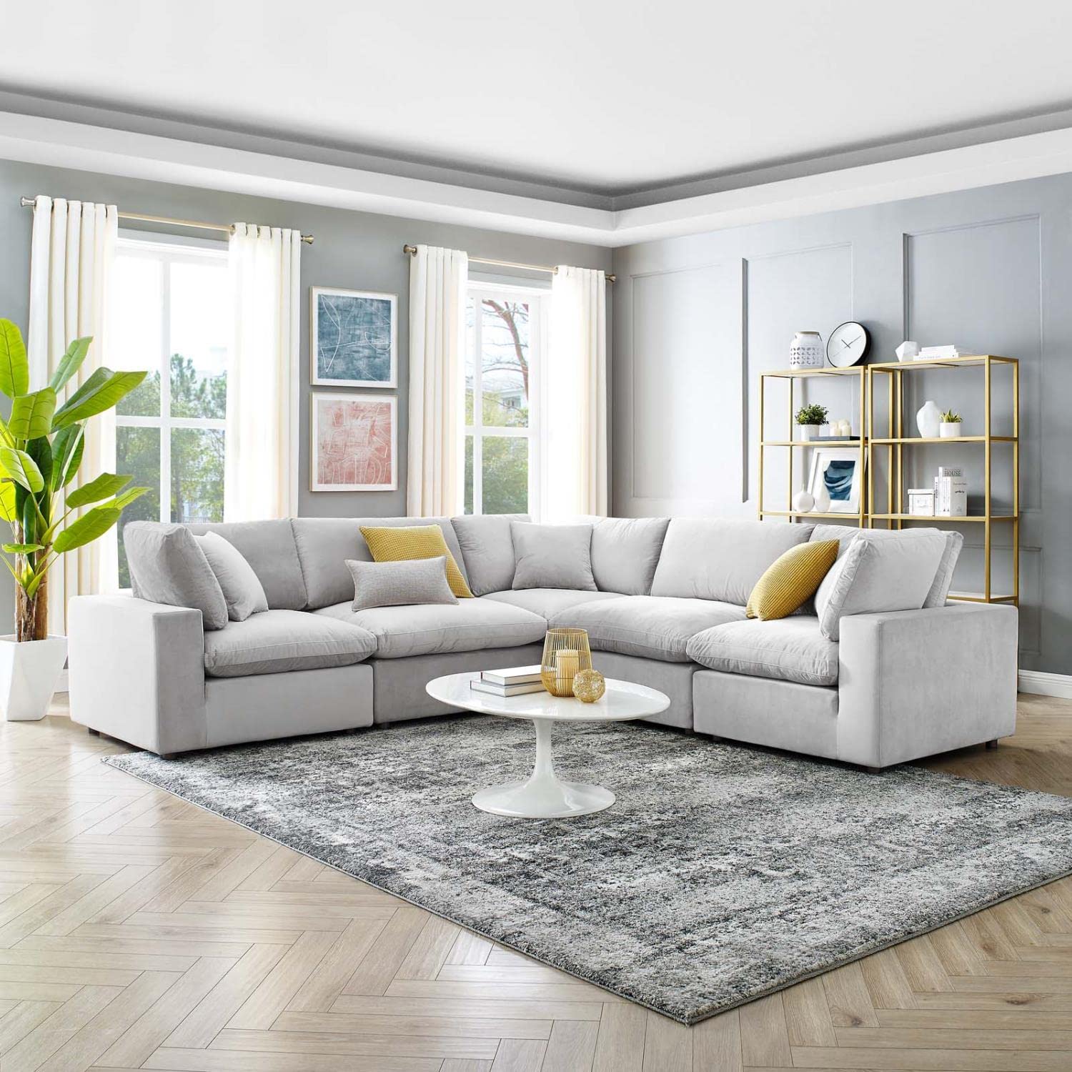 kitchen and dining room sets | CasaFoyer Commix Sectional Sofa Set | Solid Wood Frame | Stain-Resistant Velvet | Foam Padded Cushions | Ultimate Comfort | 5-Piece | Light Gray | casafoyer.myshopify.com