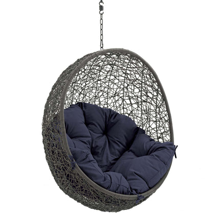 porch swings | Ergode Hide Outdoor Patio Swing Chair | Tranquil Island Retreat | Synthetic Rattan Weave | All-Weather Cushion | Powder-Coated Steel Frame | Adjustable Chain | UV Resistant | Gray Navy | casafoyer.myshopify.com