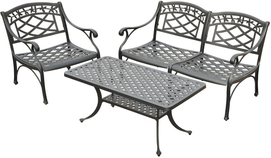 Patio Furniture Sets | Heavy-Duty Aluminum Outdoor Seating Set | Loveseat, Club Chair & Cocktail Table | Cool & Comfortable Design | Charcoal Black Finish | Create Your Outdoor Oasis | casafoyer.myshopify.com