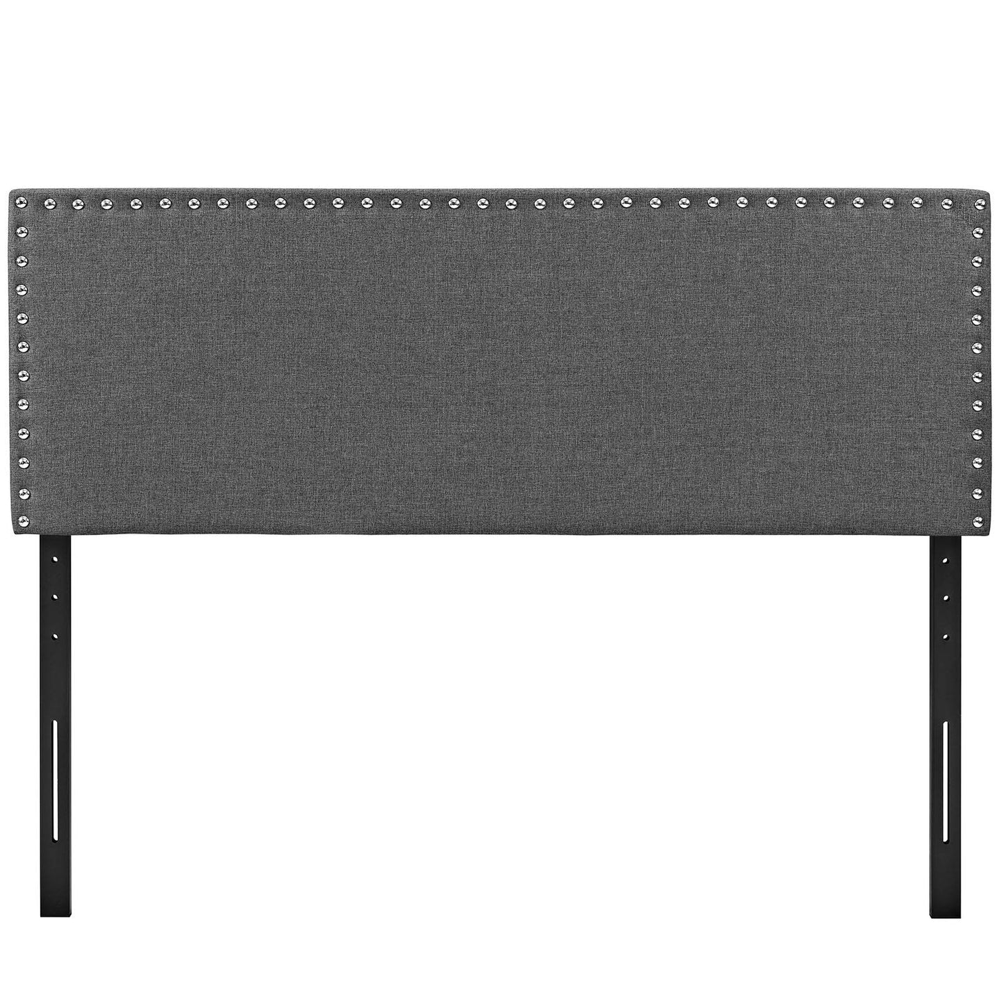 Bed | CasaFoyer  Phoebe Fabric Upholstered Queen Headboard | Stylish Minimalist Design | Silver Nail Button Trim | Solid Wood Frame | Adjustable Legs | Soft Linen Fabric Upholstery | Dense Foam Padding | casafoyer.myshopify.com