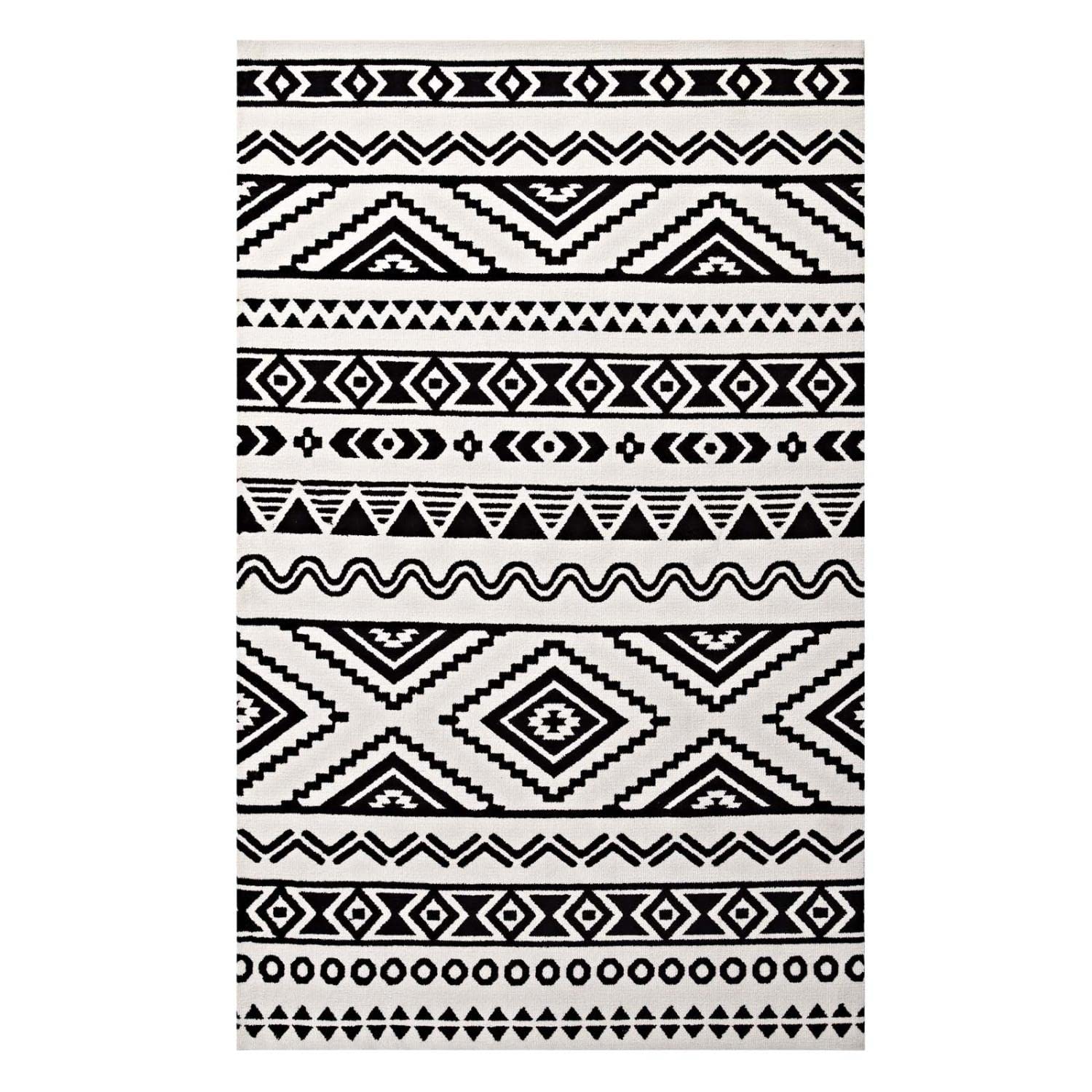 Carpet & Rugs | CasaFoyer Haku Geometric Moroccan Tribal Area Rug | Modern Design | Soft Polyester Microfiber | Durable Jute Bottom | Stain-Resistant | Easy to Maintain | 5x8 | Black and White | casafoyer.myshopify.com