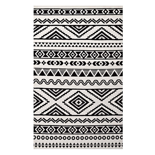 Carpet & Rugs | CasaFoyer Haku Geometric Moroccan Tribal Area Rug | Modern Design | Soft Polyester Microfiber | Durable Jute Bottom | Stain-Resistant | Easy to Maintain | 5x8 | Black and White | casafoyer.myshopify.com