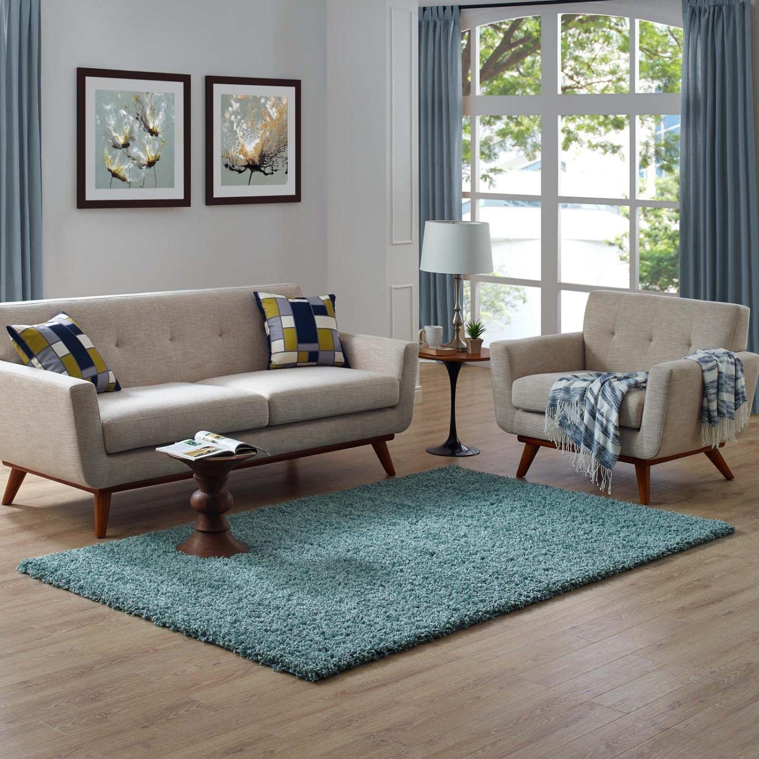 Carpet & Rugs | CasaFoyer Enyssa Solid Shag Area Rug | Aqua Blue/Ivory | 5x8 ft | Durable, Stain Resistant | High Pile, Non-Shedding | Perfect for Home Decor, Living Room, Bedroom | casafoyer.myshopify.com