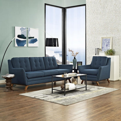 sofas | CasaFoyer Beguile Collection | Mid-Century Style Fabric Armchair & Sofa Set | Walnut Base | Plush Cushions | Tufted Buttons | Enhance Your Living Space | casafoyer.myshopify.com