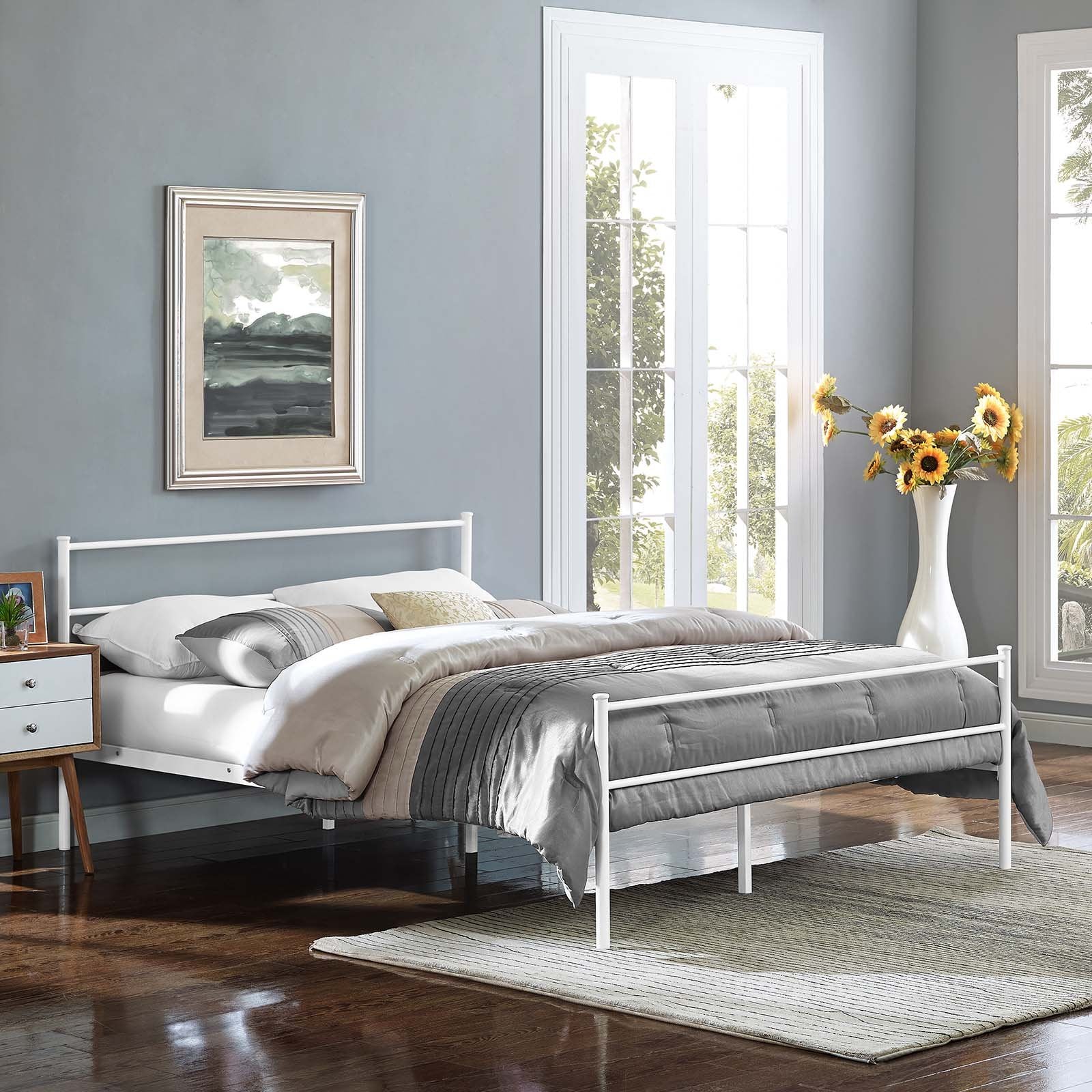 Bed | CasaFoyer Alina Platform Queen Bed Frame | Rustic Design | Sturdy Steel Frame | Supports 1323 lbs | No Box Spring Needed | Compatible with Memory Foam, Spring, Latex, Hybrid Mattresses | Mattress not included | casafoyer.myshopify.com