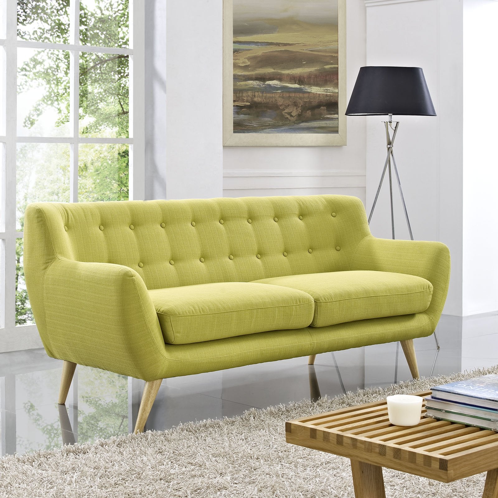 sofas | CasaFoyer Remark Dual Cushion Loveseat | Mid-Century Modern Style | Organic Shape | Natural Wood Legs | Polyester Upholstery | Elegant Button Detailing | Perfect for Cozy Conversations and Contemporary Living Spaces | casafoyer.myshopify.com