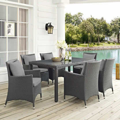 kitchen and dining room sets | CasaFoyer Sojourn Outdoor Patio Furniture Set | 7 Piece Dining Collection | Sunbrella Cushions | Synthetic Rattan Weave | UV Protection | Aluminum Frame | casafoyer.myshopify.com