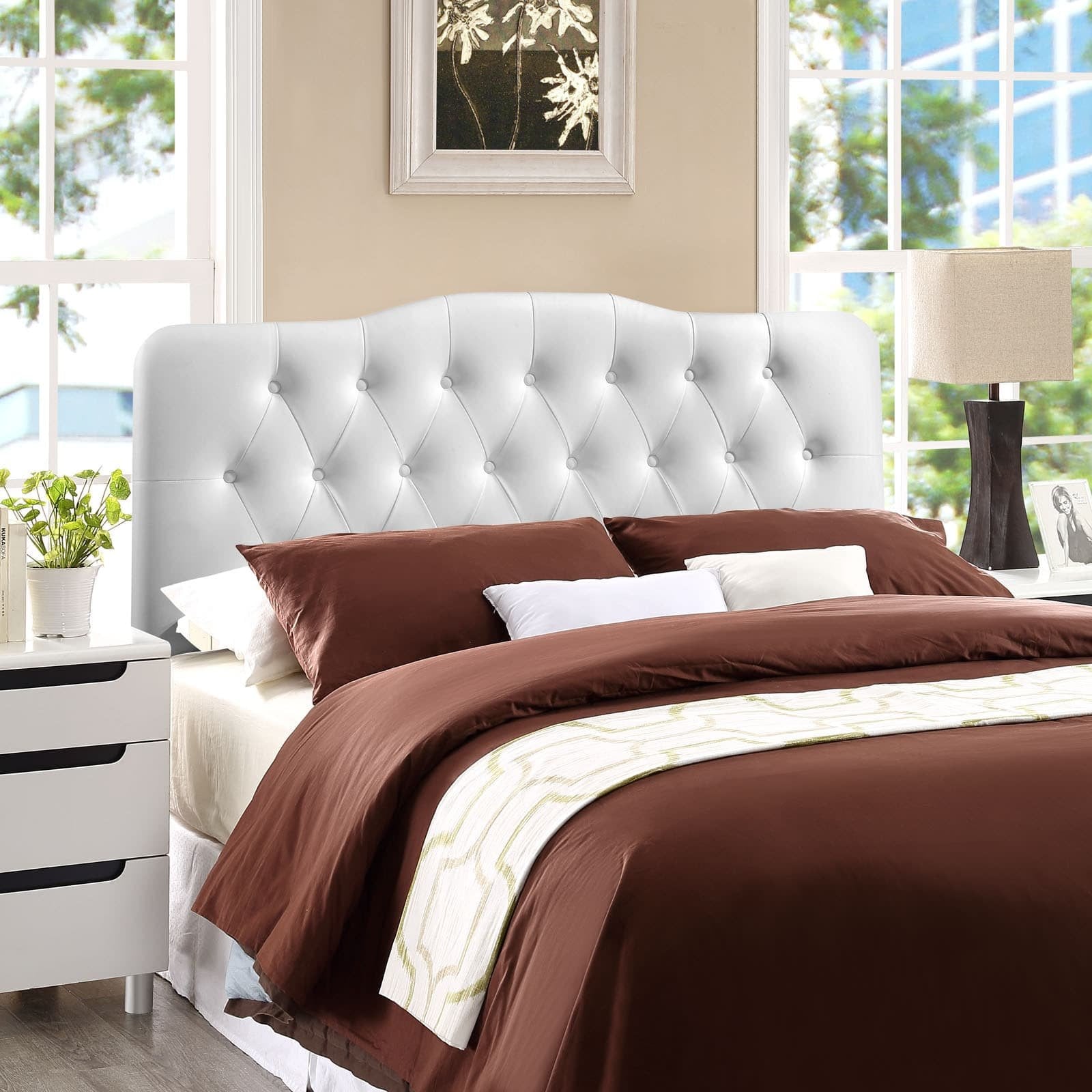 headboards | CasaFoyer  Annabel Button Tufted Faux Leather Upholstered King Headboard | Tranquil Bedroom Haven | Soft Tones | Lightweight & Durable | Deep Inset Buttons | Visually Captivating | Includes 1 Annabel Vinyl Headboard | casafoyer.myshopify.com