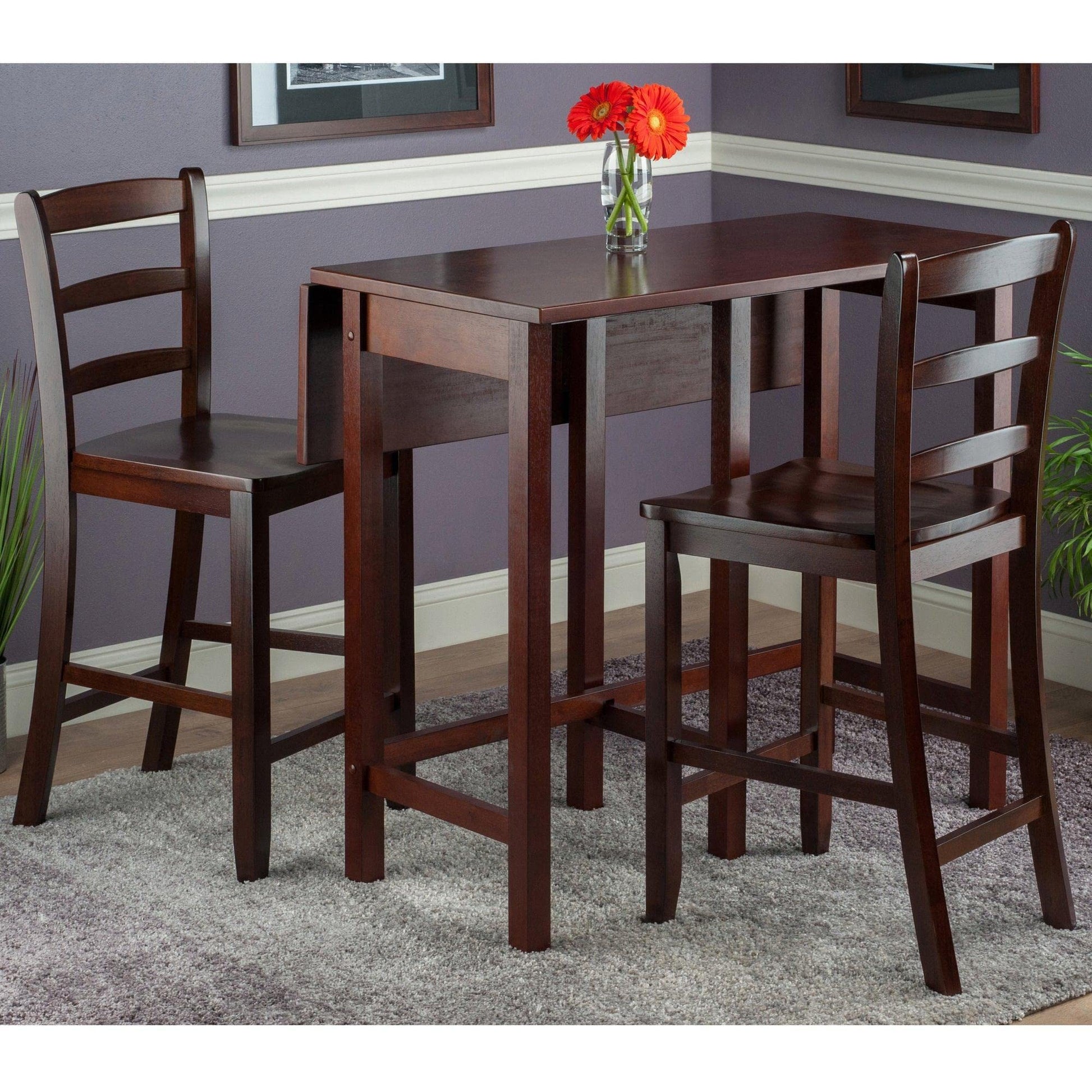 childrens table and chair sets | CasaFoyer Versatile High Table Set | Foldable Leaf | Ladder Back Counter Stools | Antique Walnut Finish | Ready to Assemble | 49.45 lbs | casafoyer.myshopify.com