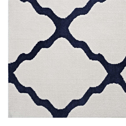 area rugs | CasaFoyer Marja Moroccan Trellis Area Rug | Soft, Elegant Lattice Design | Stain Resistant, Easy to Maintain | 5x8 Size | Ivory & Navy | casafoyer.myshopify.com