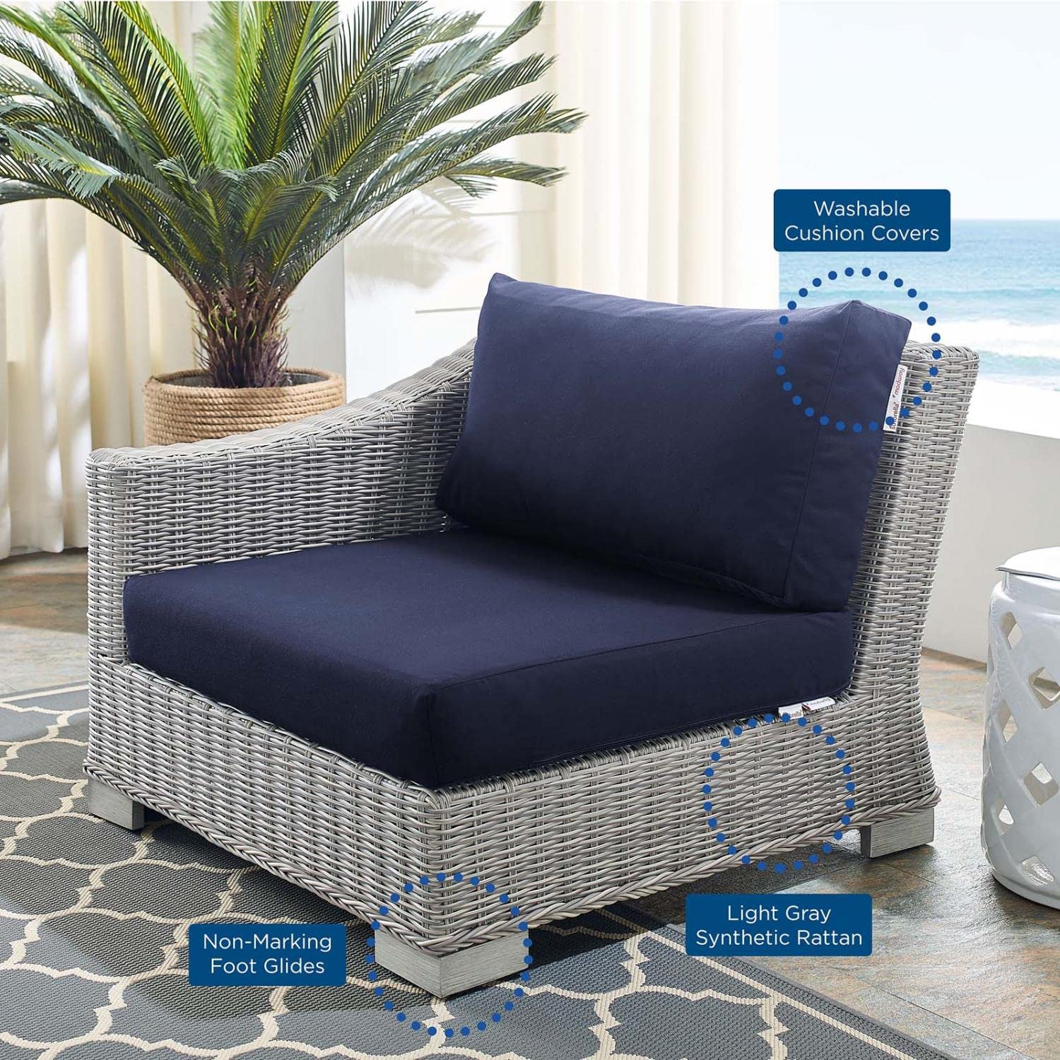 patio bistro sets | CasaFoyer Conway Outdoor Patio Wicker Rattan Left-Arm Sectional Sofa Chair | Light Gray | UV-Resistant | Modular Design | Powder-Coated Aluminum Frame | Sunbrella Cushions | 300 lb Weight Capacity | casafoyer.myshopify.com