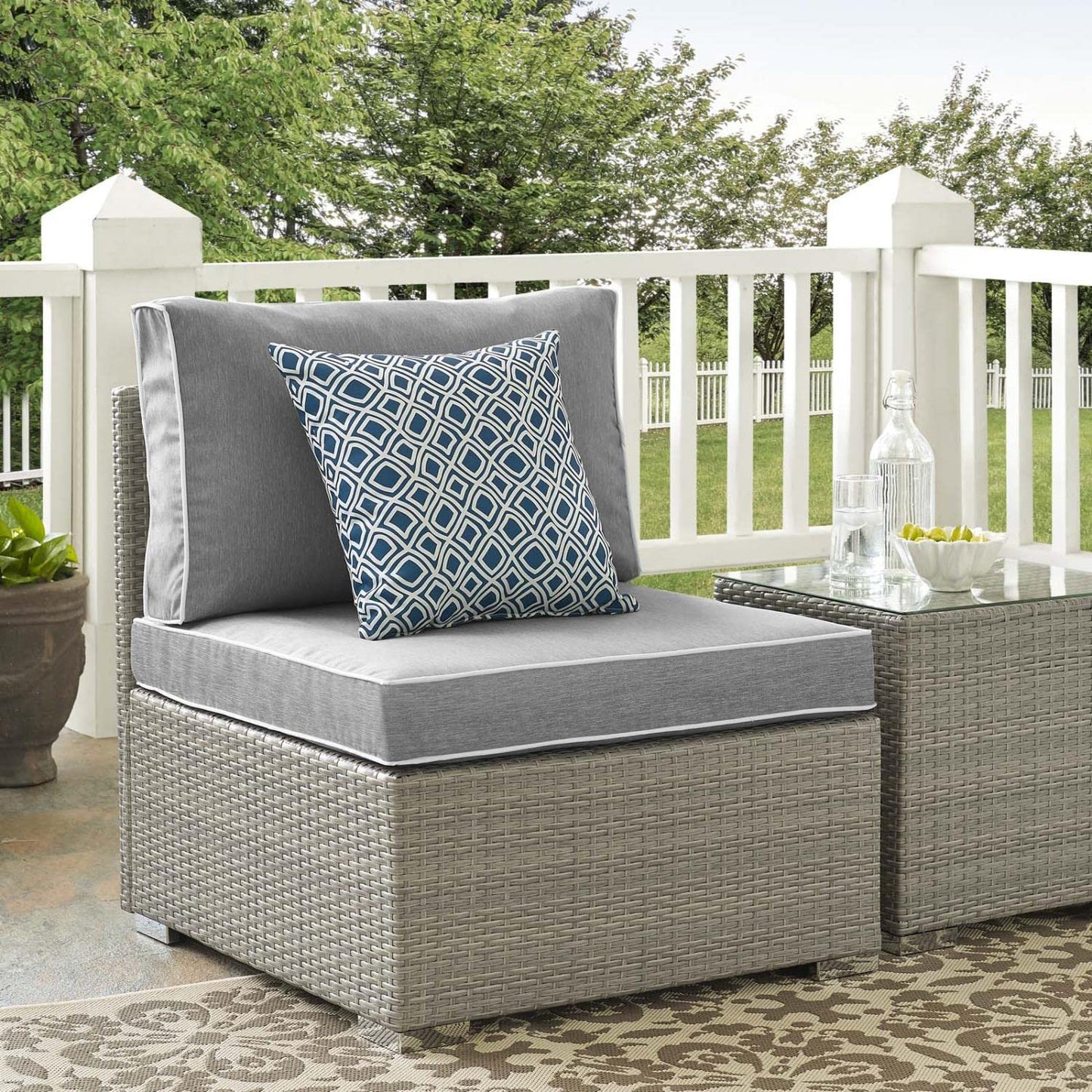 ottomans | CasaFoyer Repose Outdoor Patio Armless Sectional Sofa Chair | Tan/Gray Synthetic Rattan | UV Protection | Plush Cushions | Non-Marking Foot Pads | Sturdy Aluminum Frame | 1 Chair | casafoyer.myshopify.com