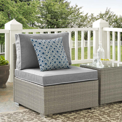 ottomans | CasaFoyer Repose Outdoor Patio Armless Sectional Sofa Chair | Tan/Gray Synthetic Rattan | UV Protection | Plush Cushions | Non-Marking Foot Pads | Sturdy Aluminum Frame | 1 Chair | casafoyer.myshopify.com