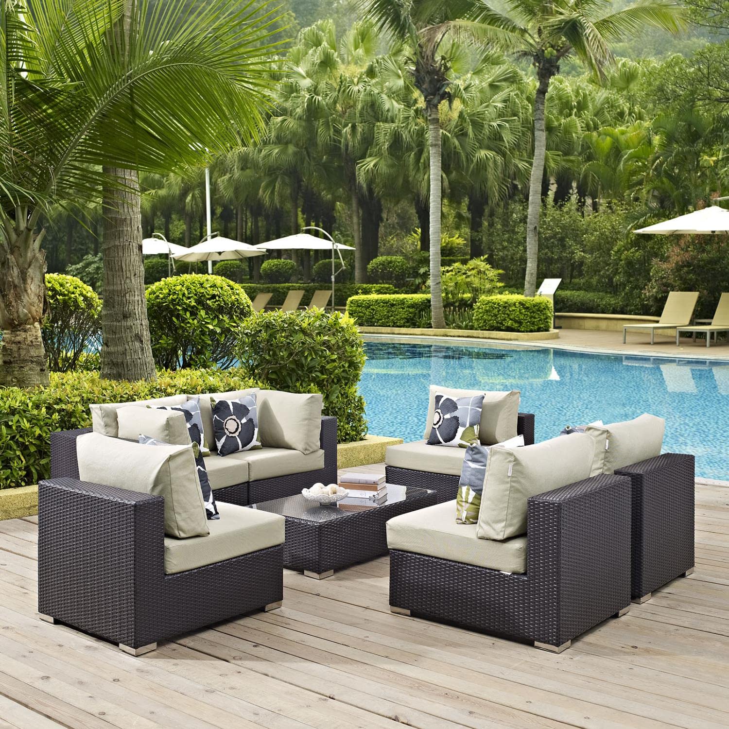 kitchen and dining room sets | CasaFoyer Convene Outdoor Sectional Set | Durable Rattan Weave | Weather-Resistant Cushions | 7 Piece Patio Sofa Set | Espresso Beige | casafoyer.myshopify.com