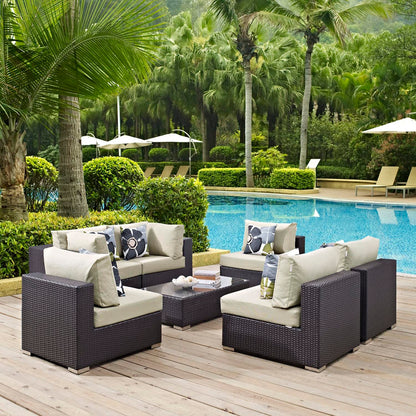 kitchen and dining room sets | CasaFoyer Convene Outdoor Sectional Set | Durable Rattan Weave | Weather-Resistant Cushions | 7 Piece Patio Sofa Set | Espresso Beige | casafoyer.myshopify.com