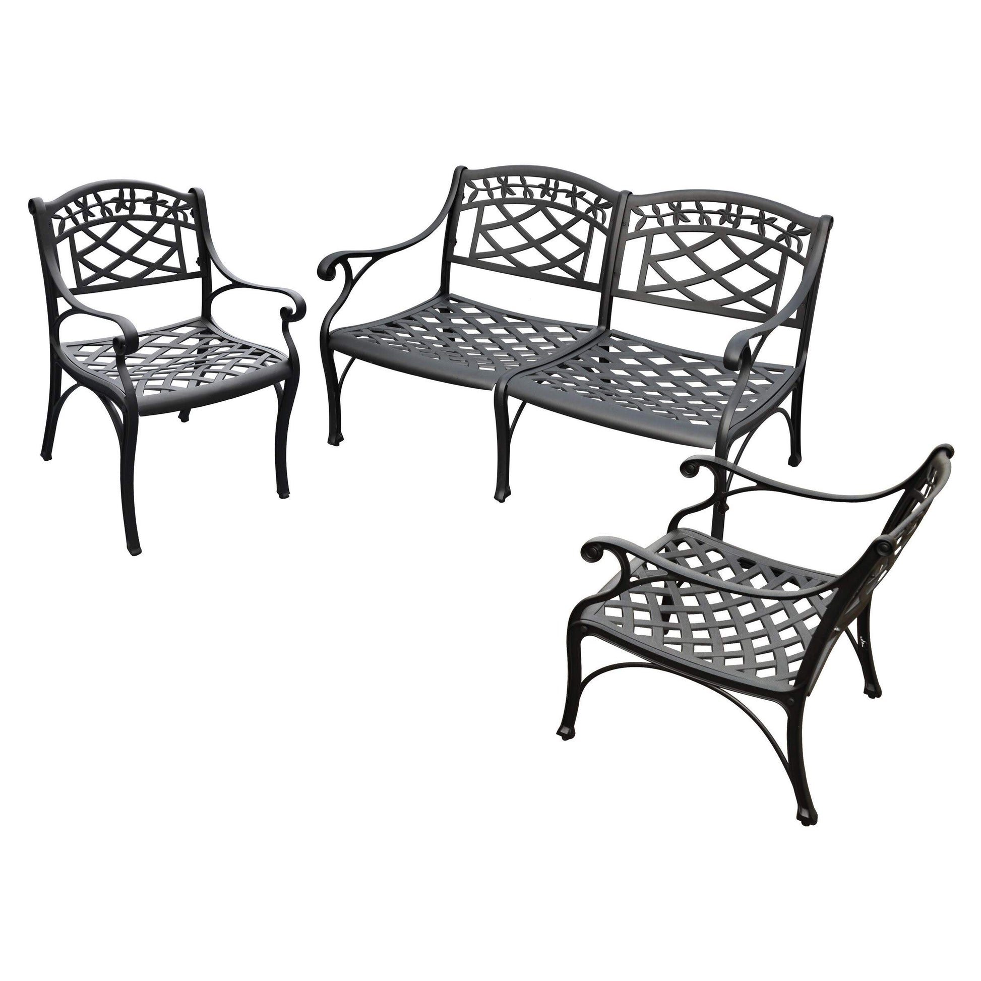 Patio Furniture Sets | Heavy-Duty Aluminum Outdoor Seating Set | Loveseat & 2 Club Chairs | Charcoal Black Finish | casafoyer.myshopify.com