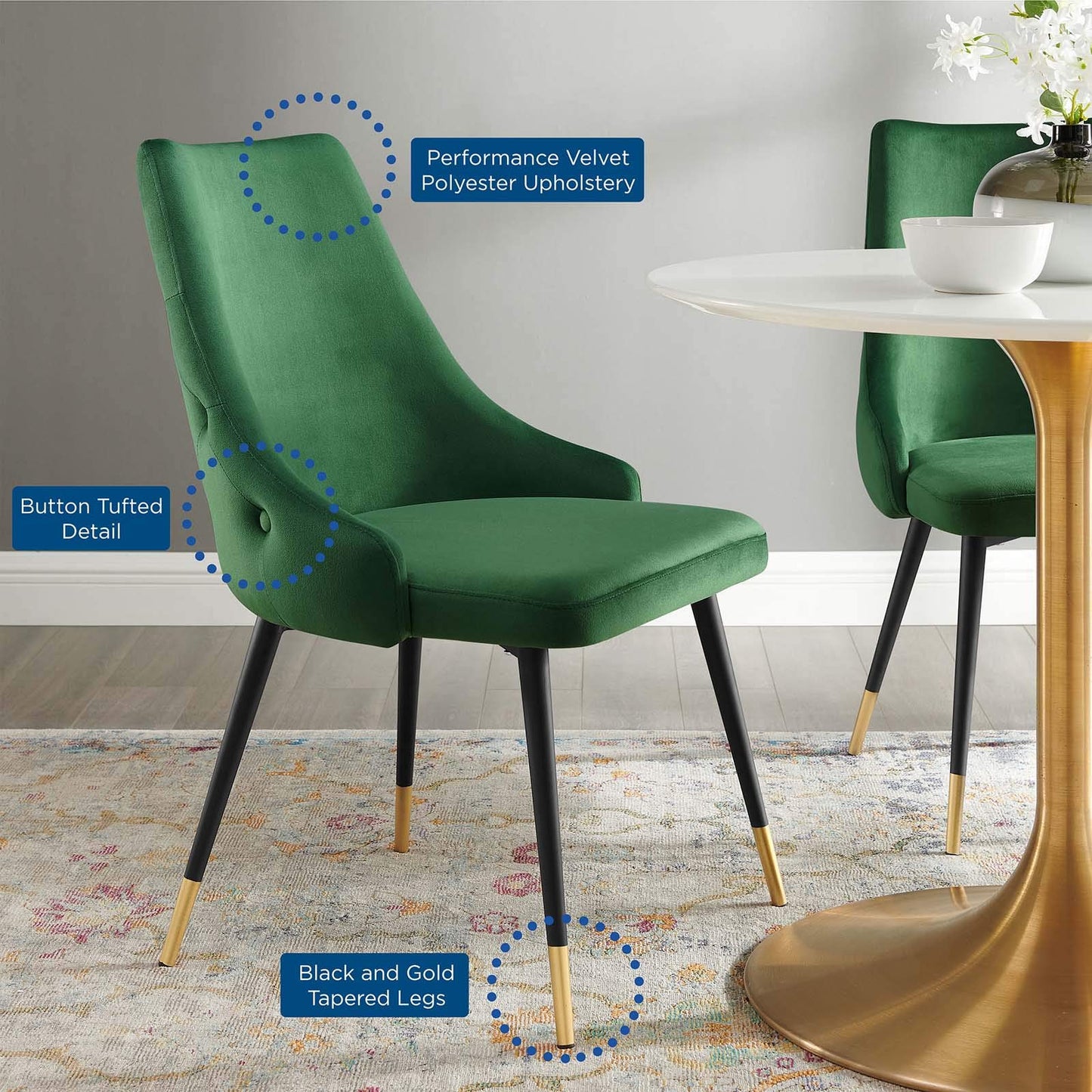 home office desk chairs | CasaFoyer Adorn Tufted Performance Velvet Dining Side Chair | Elegant | Stain-Resistant | Cozy Seating | Vintage Modern Style | Gold Foot Sleeves | Versatile | 300 lbs. Capacity | Non-Marking Foot Caps | No Assembly Required | casafoyer.myshopify.com