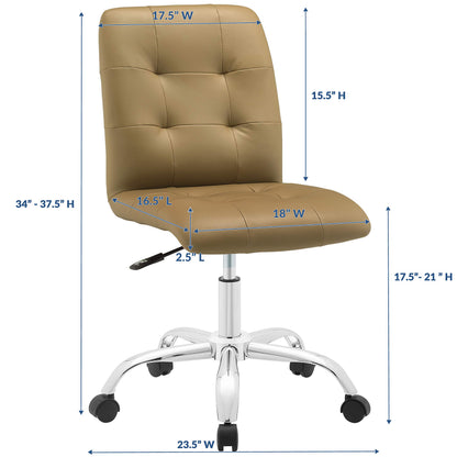 home office desk chairs | CasaFoyer Prim Armless Office Chair | Sophisticated Design | Tufted Buttons | Faux Leather Upholstery | Adjustable Height | 360 Swivel | Chrome Steel Base | Tan Color | casafoyer.myshopify.com